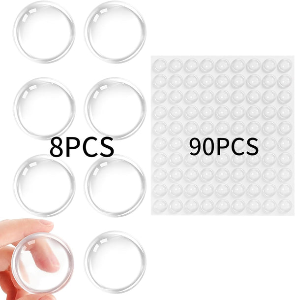 Door Stoppers for Wall, 1.65" Set of 8Pcs, Door Knob Wall Protector and 90pcs Cabinet Door Bumper Clear