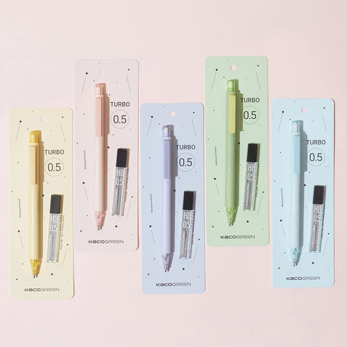 Kaco Mechanical Pencil Set, 5 Cute Pastel Pencils 0.5mm with 5 Tube HB Lead Refills in Mixed Colors