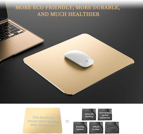 TERRATUTOR Aluminum Mouse Pad with Non-Slip Rubber Base, Micro Sand Blasting Alloy Surface, Golden