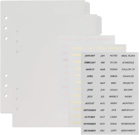 Multibey A5 Dividers - 6-Tabs with Tab Sticker Labels, 6-Ring A5 Plastic Binder Index Dividers, Translucent Set of 6