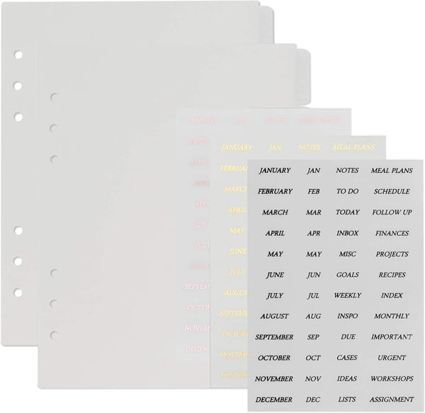 Multibey A5 Dividers - 6-Tabs with Tab Sticker Labels, 6-Ring A5 Plastic Binder Index Dividers, Translucent Set of 6