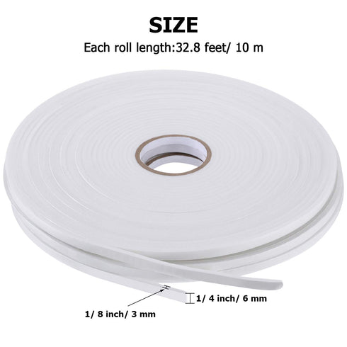 3 Rolls Double Sided Foam Tape, PE Foam Adhesive Tape, 1/4 Inch Wide by 32.8 Feet Long Each Roll