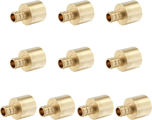 (Pack of 10) EFIELD Pex 1/2" x 3/4" Female Sweat Copper Adapter over Copper Tube Brass Fittings, ASTM F1807
