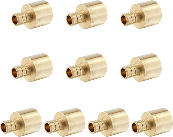 (Pack of 10) EFIELD Pex 1/2" x 3/4" Female Sweat Copper Adapter over Copper Tube Brass Fittings, ASTM F1807