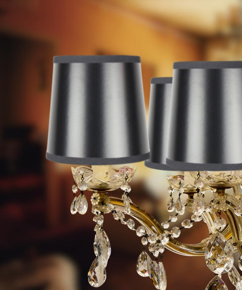 5x6x5 Black Parchment Gold-Lined Drum Chandelier Clip-On Lampshade - Perfect for chandeliers, foyer lights, and wall