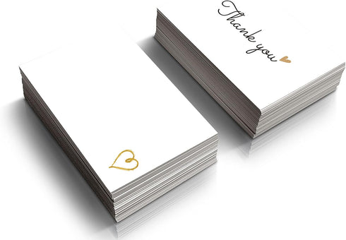 RXBC2011 100 Little Thank You Cards with Gold Heart Design, Bulk Thank You Notes for All Occasions (3.5 x 2 Inch)