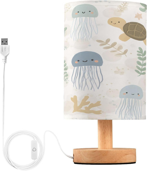 ALAZA Doodle Jellyfish Turtle Bedside Table Lamp with USB Port for Bedroom