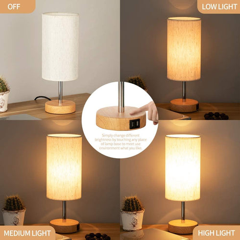 Yarra-Decor 2 Pack Bedside Lamps with USB Port - Touch Control 3 Way Dimmable Nightstand Lamp Set for Bedroom