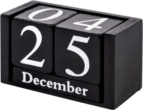 GDYOOSHOW Perpetual Wooden Desk Blocks Calendar Small Black Month Date Display