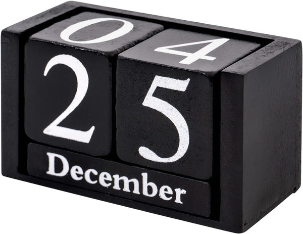 GDYOOSHOW Perpetual Wooden Desk Blocks Calendar Small Black Month Date Display