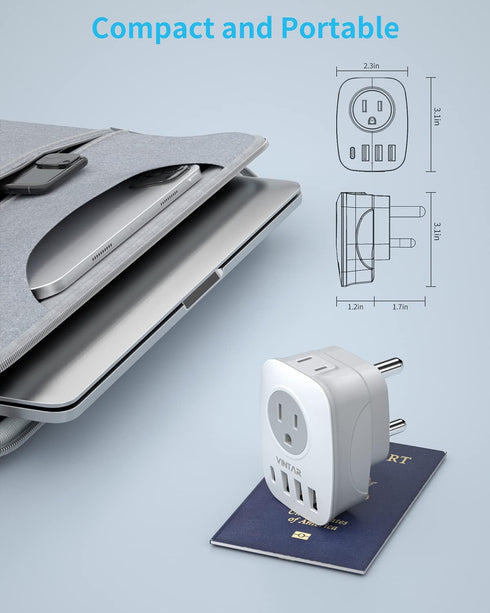 VINTAR South Africa Power Adapter, Type M Plug Adapter with 1 USB C, 3 USB Ports, 6 in 1 Travel Plug