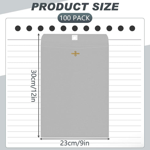 Geyee 100 Pcs Clasp Envelopes, Gummed Mailing Envelopes for Home Office Business Supplies, Grey