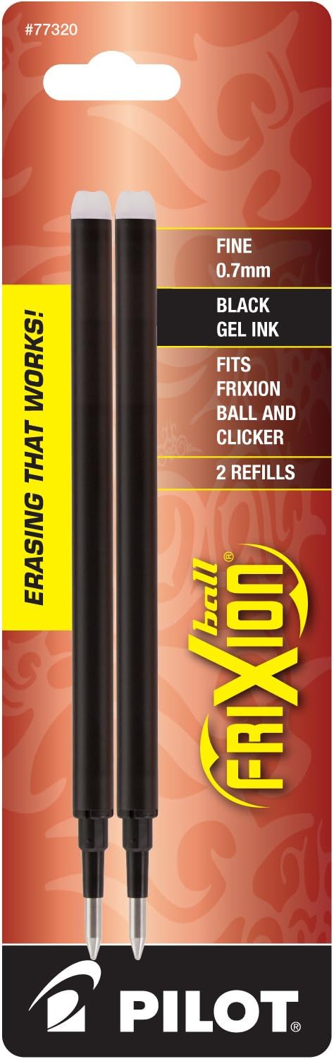 PILOT FriXion Gel Ink Refills for Erasable Pens, Fine Point, Black Ink, 2-Pack
