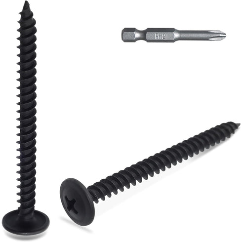 70pcs #8 × 2” Modified Truss Head Wood Screws, Phillips Drive, Black Screws with Screwdriver Bit