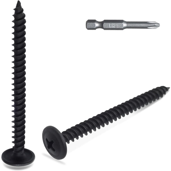 70pcs #8 × 2” Modified Truss Head Wood Screws, Phillips Drive, Black Screws with Screwdriver Bit