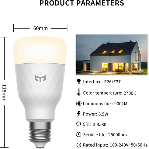 Bulbs, Dimmable Bulb 60W 900LM, E26, 2700K, Bulbs, 1 Pack YEELIGHT Smart Light Warm White LED Light Equivalent, Timing