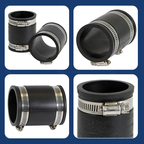 Supply Giant Flexible PVC Coupling with Stainless Steel Clamps, 2.4" Inner Diameter for 2" Nominal Pipe, Black
