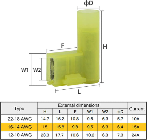 XHF 100 Pcs Blue Flag Shaped Right Angle Spade Connectors, 16-14 AWG Nylon Fully Insulated Quick Crimp Terminals