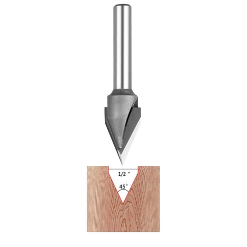 45 1/4 1/2 Inch SpeTool Degree V Groove Router Bit Carbide Tip V Bit with Shank Cutting Diameter CNC Woodworking