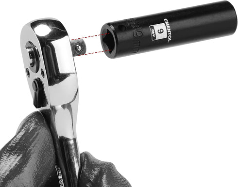 1/4" Set, 29 Set, 4-15mm, 12 EMENTOL Drive Impact Socket Pieces Deep & Shallow Socket Metric Point CR-V, Includes Drill