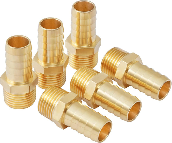 SUNGATOR Hose Barb Fittings, 5/8 Inch Barb to 1/2 Inch NPT Brass Air Hose Barb Fittings, 6 Pack Repair Fitting Kit