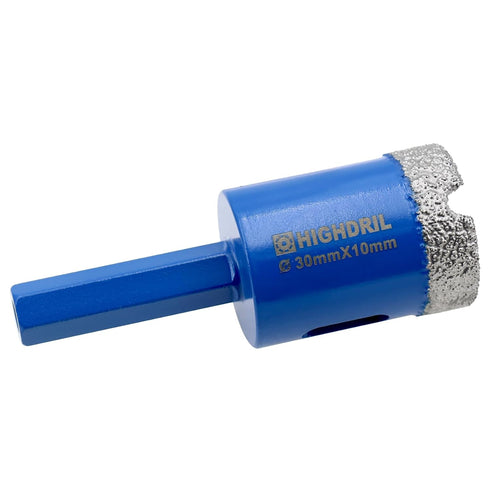 HIGHDRIL Dry Diamond Tile Drill Bit, 1-9/50" (30mm) Diameter, Hex Shank for Porcelain Ceramic Granite Marble