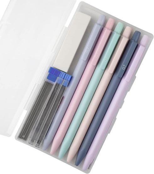 Cute Mechanical Pencils Set, 0.5mm Triangular, 6 Pencils with 4 Tubes Leads and 1 Eraser in Pastel Colors