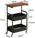 Mamba Travel 3-Tier 30in 2 Rolling Kitchen Cart - Lightweight Storage Cart with Solid Wood Tabletop & Lockable Wheels