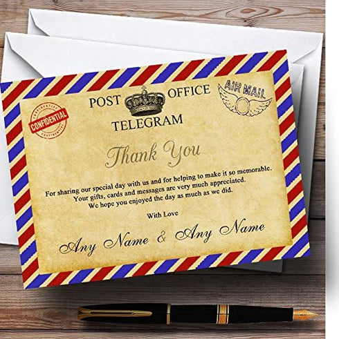 The Card Zoo Vintage Airmail Telegram Postcard Personalized Wedding Thank You Cards