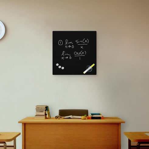 Glass Dry Erase Board, Black Surface, Frameless Magnetic, 16" x 16", for Office, Home, School with Marker