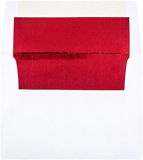 JAM PAPER A2 Foil Invitation Envelopes, 4 3/8 x 5 3/4, White with Red, 50/Pack