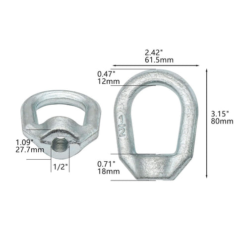 Aiwaiufu 1/2"-13 Heavy Duty Thread Lifting Bail Type Eye Nut, UNC Standard Ring Shape Lifting Eye Nuts, 4 Packs