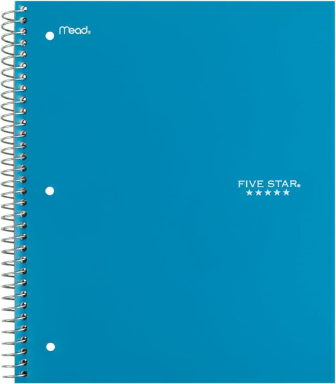 Five Star Spiral Notebook + Study App, 3 Subject, Wide Ruled, 150 Sheets, 10-1/2" x 8" Tidewater Blue (73184)