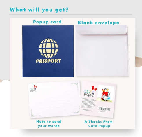 CUTE POPUP Enchanting Travel Pop Up Card - Premium Italian Paper Handcrafted 3D Greeting Card, Mesmerizing Passport