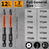 12-Pack Set (T5-T40) 3-Inch S2 Set, 1/4" Impact Security Torx Bit Long, Steel, Professional Tamper Proof Star Bits