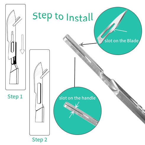 30 Pieces Scalpel Sterile Blades #10 with 2 Pack #3 Metal Scalpel Knife Handle & Storage Case for Biology Lab