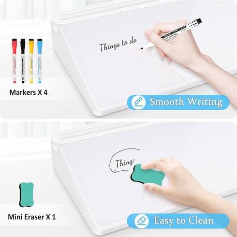 Glass Desk Whiteboard Small Dry Erase Board with Storage Drawer, Computer Keyboard Stand, Office Accessories, School