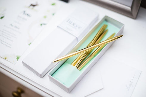 Gold Pens with Black Ink, Luxury Ballpoint Gold Pen Set of 6 in Glossy White Gift Box for Office Supplies