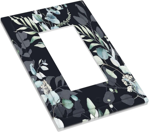 Decorative Switch Plate Covers, Boho Black/Grey Eucalyptus Leaf Floral 1 Gang Light Switch Cover for Home Decor
