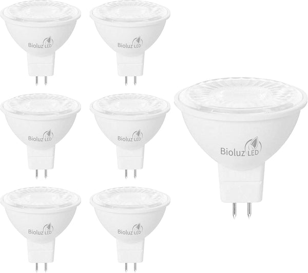 Bioluz LED 6 Pack MR16 Bulb, 50W Halogen Replacement, Non-Dimmable 7W 3000K, 12V AC/DC, Pack of 6