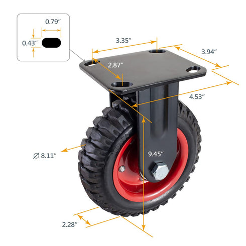 POWERTEC 8 Inch Caster Wheels, Heavy Duty Fixed Plate Casters with Rubber Knobby Tread for Workbench, Dolly, Cart, Trolley, Wagon and Chicken Coop, Large Rubber Castor Wheels, 1PK (17053)