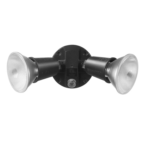 Globe Electric 240W Twin Head Black Hardwired Automatic Dusk to Dawn Security Flood Light