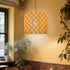 Generic 11.8 Inch Modern Lamp Shade with Colorful and Natural Checkered Pattern Bamboo Made, Translucent Drum Shape