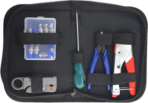 XINGYHENG 14Pcs Coaxial Cable Compression Crimping Tool RG59 RG6 Coax Crimper Tool Kit Cable Stripper and Cable Crimper Coaxial Cable Cutter with 10Pcs Compression Connectors by XINGYHENG
