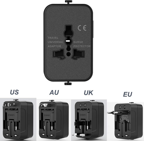 Vishui 2025 Upgraded Universal Travel Adapter, All-in-One International Plug with USB-A & Type-C Fast Charging Ports