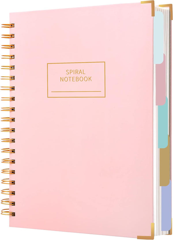Hardcover Spiral Notebook with Tabs, 7"x10" Large Spiral Lined Journals for Women, 240 Pages College Ruled, 5 Subject,