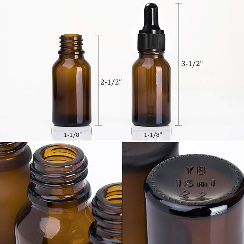 Kingrol 40 Pack Amber Glass Bottles with Glass Eye Dropper, 1/2 oz Dropper Bottles for Essential Oils and Perfumes