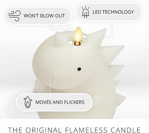 5.7" 6.7", 18 Luminara Flameless Dinosaur Figural Color Changing LED Candle, x Real Wax Moving Flame Battery Operated