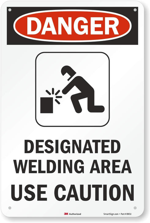 SmartSign 3M Engineer Grade Reflective Sign, "Danger: Designated Welding Area", 18" x 12", Black/Red on White