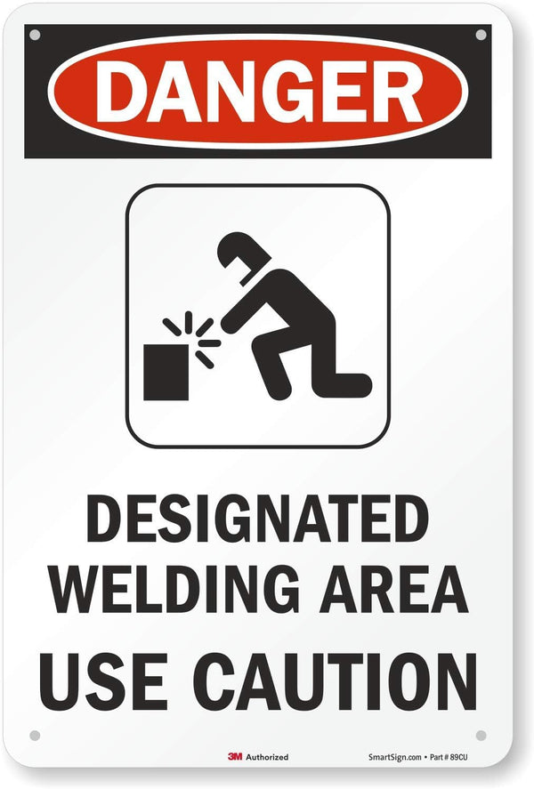 SmartSign 3M Engineer Grade Reflective Sign, "Danger: Designated Welding Area", 18" x 12", Black/Red on White